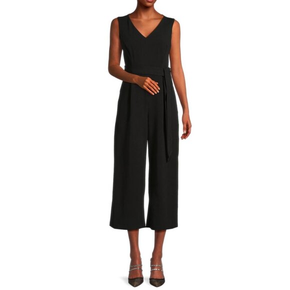 Calvin Klein Black Cropped Belted Jumpsuit - Picture 1 of 3